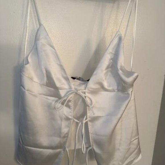 ZARA SATIN EFFECT TOP WITH BOW - Picture 1 of 3